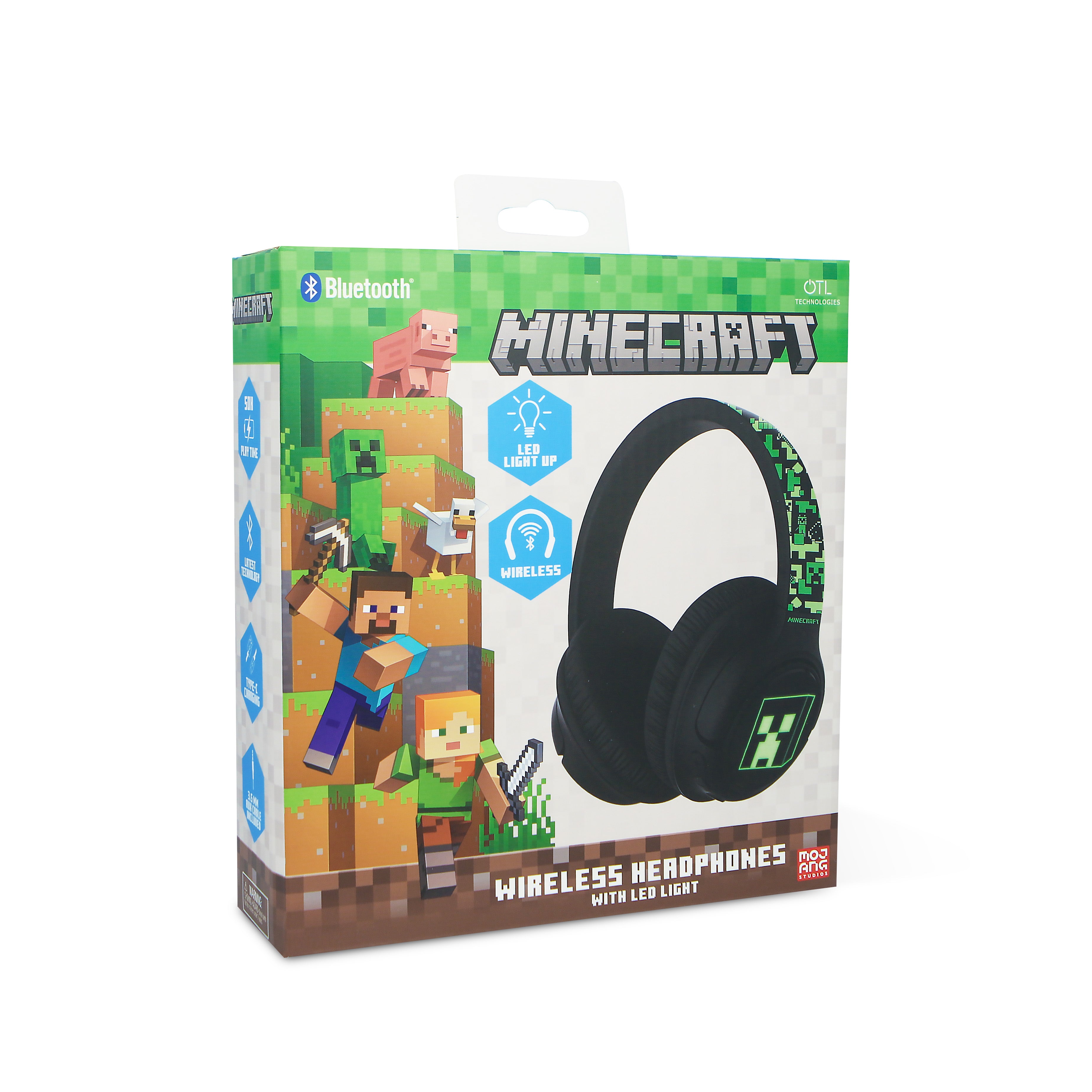 Minecraft Creeper LED Light Up Wireless Headphones